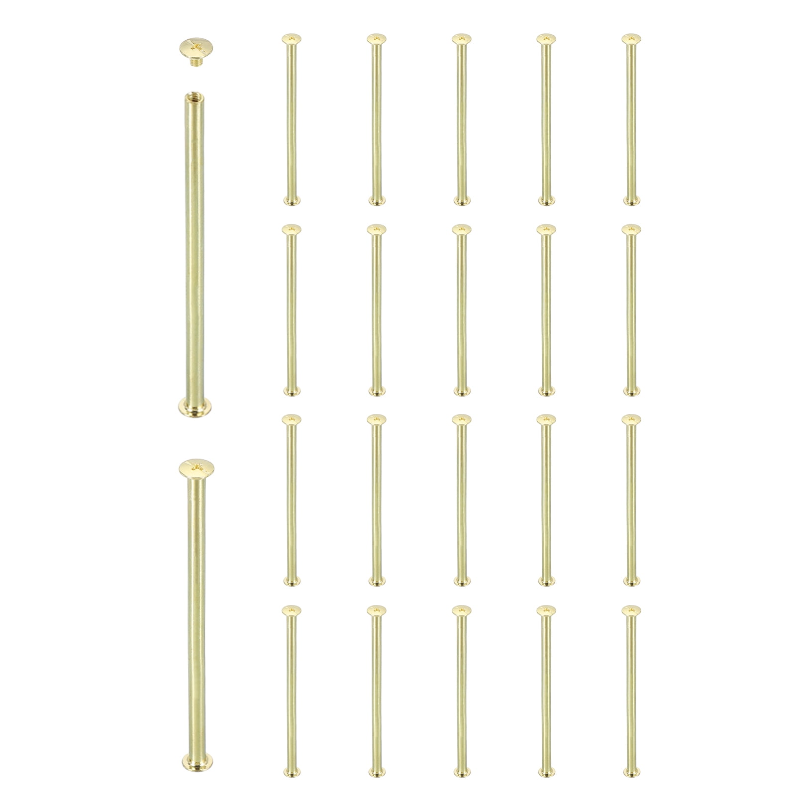 Uxcell 20 Sets Chicago Screw Rivets M5x100mm Metal Phillips Head Post Nail Rivet Stud Screws Connectors for DIY Leather Belt Bag Craft Bookbinding, Gold