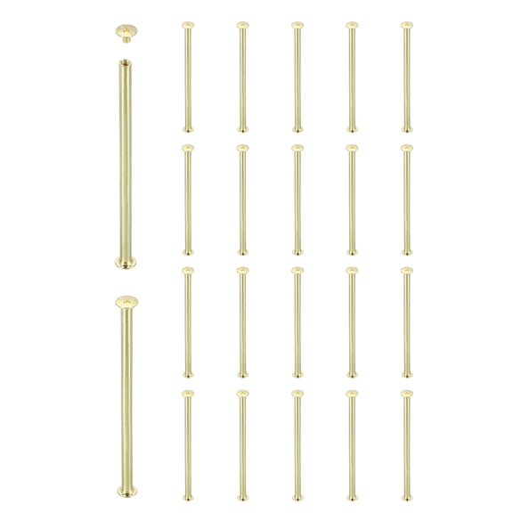 Uxcell 20 Sets Chicago Screw Rivets M5x100mm Metal Phillips Head Post Nail Rivet Stud Screws Connectors for DIY Leather Belt Bag Craft Bookbinding, Gold