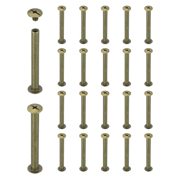 Uxcell 20 Sets Chicago Screw Rivets M5x45mm Metal Phillips Head Post Nail Rivet Stud Screws Connectors for DIY Leather Belt Bag Craft Bookbinding, Bronze