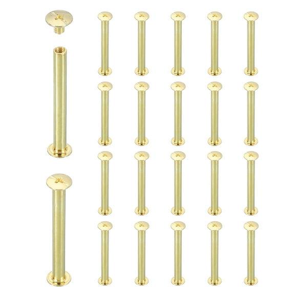Uxcell 20 Sets Chicago Screw Rivets M5x45mm Metal Phillips Head Post Nail Rivet Stud Screws Connectors for DIY Leather Belt Bag Craft Bookbinding, Gold