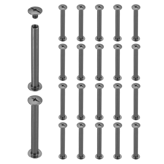 Uxcell 20 Sets Chicago Screw Rivets M5x50mm Metal Phillips Head Post Nail Rivet Stud Screws Connectors for DIY Leather Belt Bag Craft Bookbinding, Black