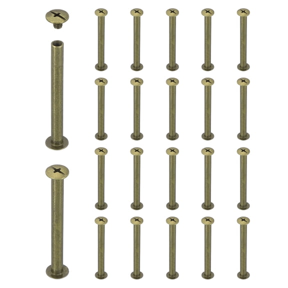 Uxcell 20 Sets Chicago Screw Rivets M5x50mm Metal Phillips Head Post Nail Rivet Stud Screws Connectors for DIY Leather Belt Bag Craft Bookbinding, Bronze