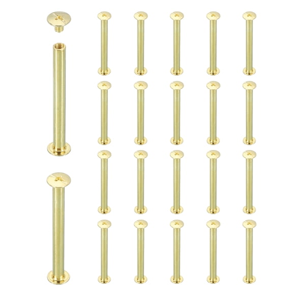 Uxcell 20 Sets Chicago Screw Rivets M5x50mm Metal Phillips Head Post Nail Rivet Stud Screws Connectors for DIY Leather Belt Bag Craft Bookbinding, Gold