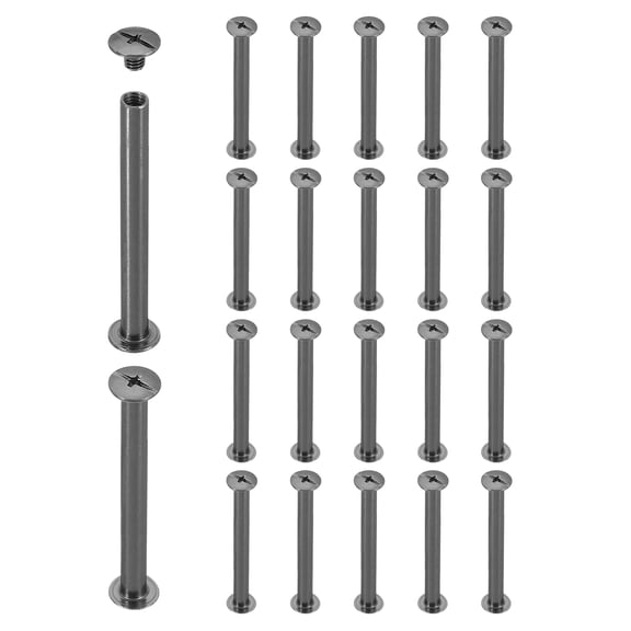Uxcell 20 Sets Chicago Screw Rivets M5x60mm Metal Phillips Head Post Nail Rivet Stud Screws Connectors for DIY Leather Belt Bag Craft Bookbinding, Black