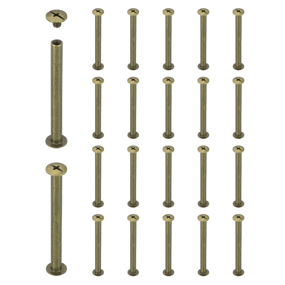 Uxcell 20 Sets Chicago Screw Rivets M5x60mm Metal Phillips Head Post Nail Rivet Stud Screws Connectors for DIY Leather Belt Bag Craft Bookbinding, Bronze