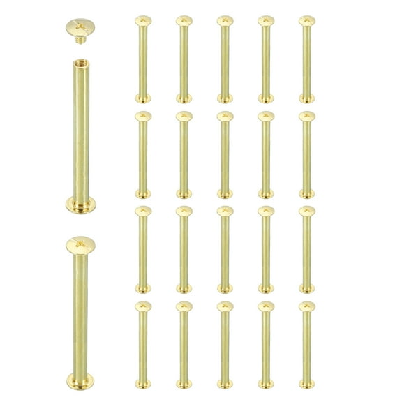 Uxcell 20 Sets Chicago Screw Rivets M5x60mm Metal Phillips Head Post Nail Rivet Stud Screws Connectors for DIY Leather Belt Bag Craft Bookbinding, Gold