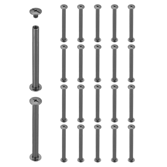 Uxcell 20 Sets Chicago Screw Rivets M5x70mm Metal Phillips Head Post Nail Rivet Stud Screws Connectors for DIY Leather Belt Bag Craft Bookbinding, Black