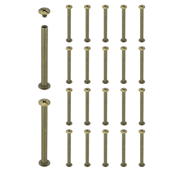 Uxcell 20 Sets Chicago Screw Rivets M5x70mm Metal Phillips Head Post Nail Rivet Stud Screws Connectors for DIY Leather Belt Bag Craft Bookbinding, Bronze