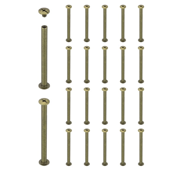 Uxcell 20 Sets Chicago Screw Rivets M5x80mm Metal Phillips Head Post Nail Rivet Stud Screws Connectors for DIY Leather Belt Bag Craft Bookbinding, Bronze