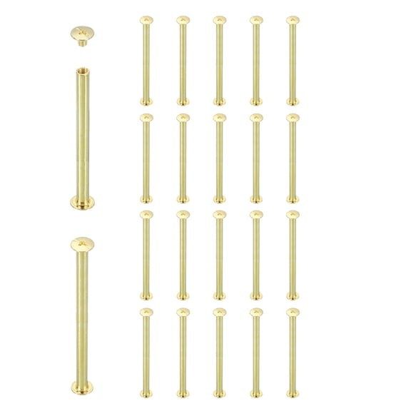 Uxcell 20 Sets Chicago Screw Rivets M5x90mm Metal Phillips Head Post Nail Rivet Stud Screws Connectors for DIY Leather Belt Bag Craft Bookbinding, Gold
