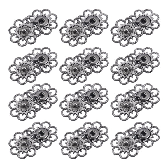 Uxcell 20 Sets Hollow Flower Snap Buttons, Press Buttons Metal Snap Fasteners 25mm, Dark Grey