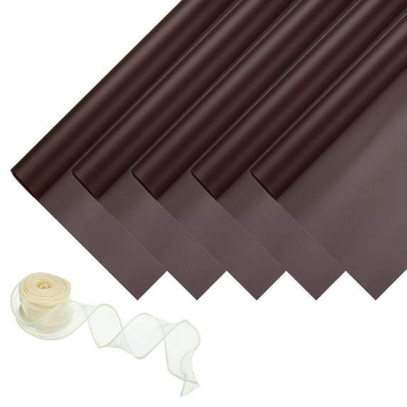 Uxcell 20 Sheets Flower Wrapping Paper, 22x22 Inch Korean Style Floral Packaging with Ribbon for Flowers Gift, Brown
