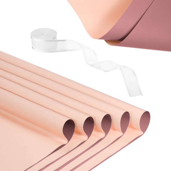 Uxcell 20 Sheets Flower Wrapping Paper with Ribbon 22.8" x 22.8" Light Pink/Rose Brown