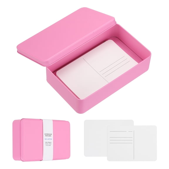 Uxcell 20 Sheets Watercolor Postcards, 100% Cotton 4x6 Inch Watercolor Paper with Pink Tin Box Blank Postcards Cold Pressedfor Mailing Painting Invitations Greeting Cards(140lb/300gsm)