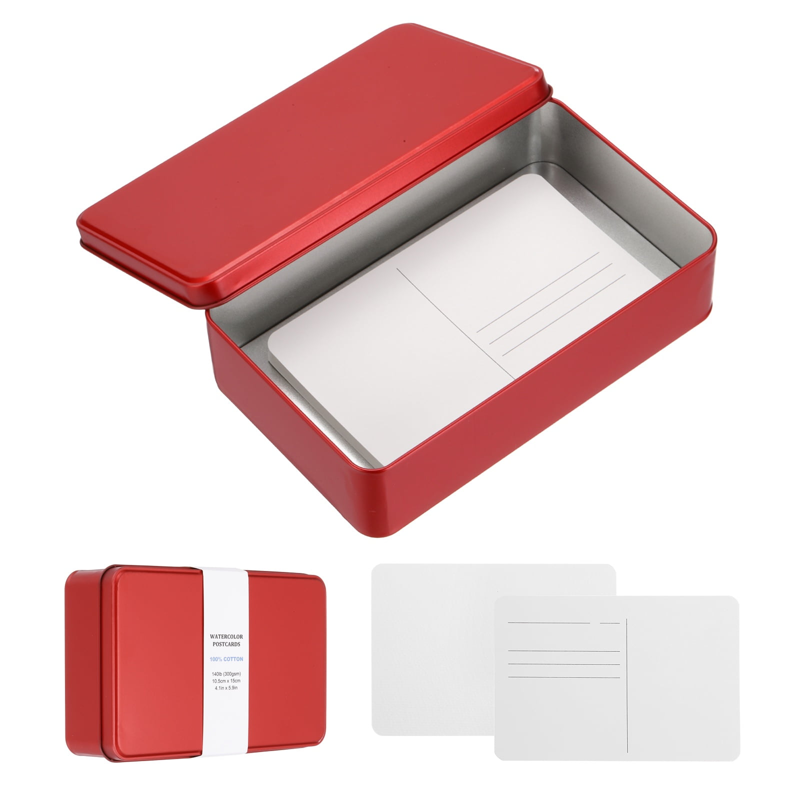 Uxcell 20 Sheets Watercolor Postcards, 100% Cotton 4x6 Inch Watercolor Paper with Red Tin Box Blank Postcards Rough for Mailing Painting Invitations Greeting Cards(140lb/300gsm)