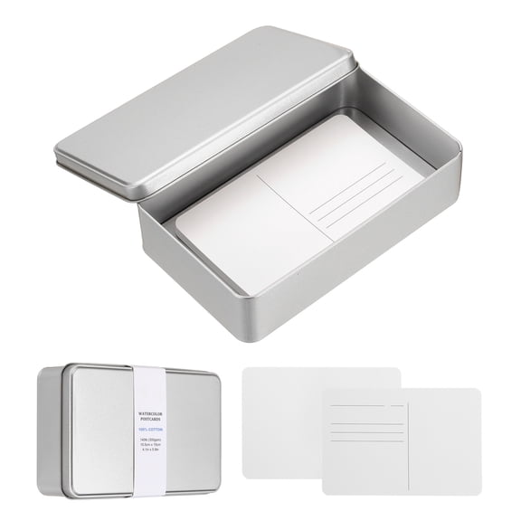 Uxcell 20 Sheets Watercolor Postcards, 100% Cotton 4x6 Inch Watercolor Paper with Silver Tin Box Blank Postcards Roughfor Mailing Painting Invitations Greeting Cards(140lb/300gsm)