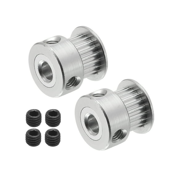 Uxcell 20 Teeth 5mm Bore Timing Pulley, Aluminium Synchronous Wheel Silver for 3D Printer Belt, CNC Machine, Pack of 2