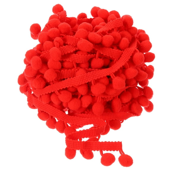 Uxcell 20 Yards Pom Pom Ball Fringe Trim Ribbon Sewing Trim DIY Crafts, 12mm Red