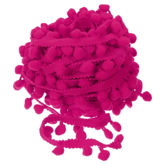 Uxcell 20 Yards Pom Pom Ball Fringe Trim Ribbon Sewing Trim DIY Crafts, 8mm Fuchsia