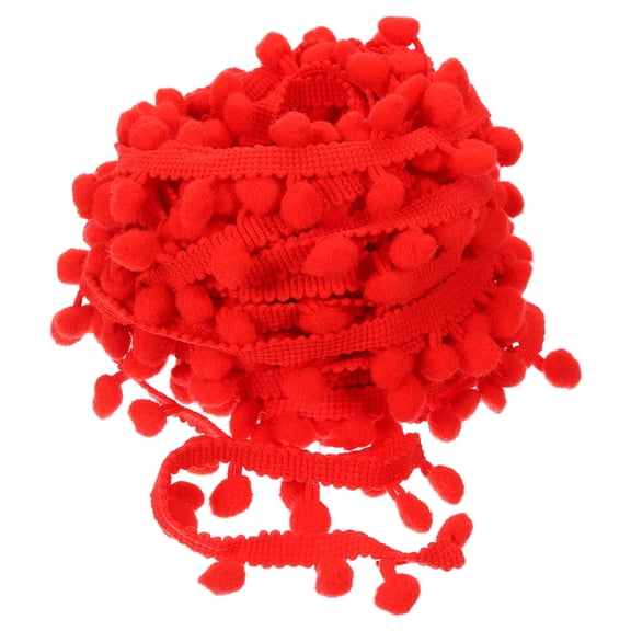 Uxcell 20 Yards Pom Pom Ball Fringe Trim Ribbon Sewing Trim DIY Crafts, 8mm Red