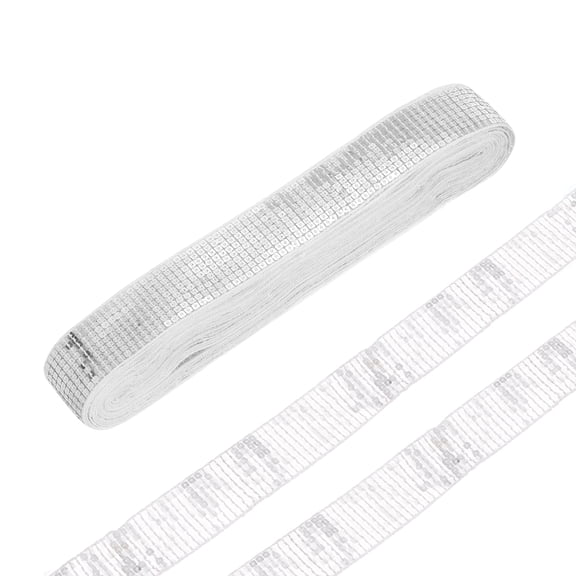 Uxcell 20 Yards Square Sequins Trim 9 Row 1.6 Inch Flat Sequin Strip Paillette Sequins Trim for Crafts Sewing Silver