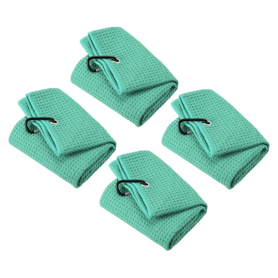 Uxcell 20"x16" Golf Towels Tri Fold Waffle Pattern Towels Soft Fiber with D Clip Green 4 Pack