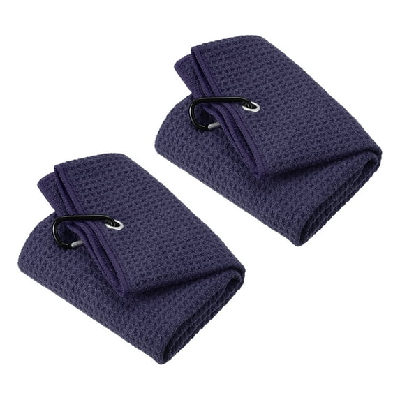 Uxcell 20"x16" Golf Towels Tri Fold Waffle Pattern Towels Soft Fiber with D Clip Navy Blue 2 Pack