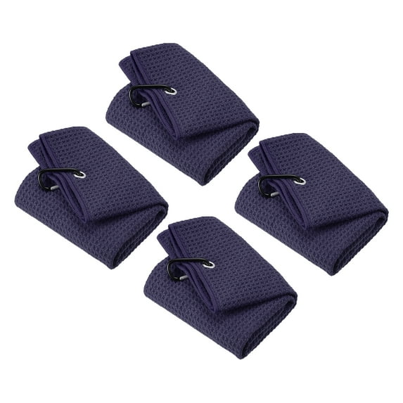 Uxcell 20"x16" Golf Towels Tri Fold Waffle Pattern Towels Soft Fiber with D Clip Navy Blue 4 Pack