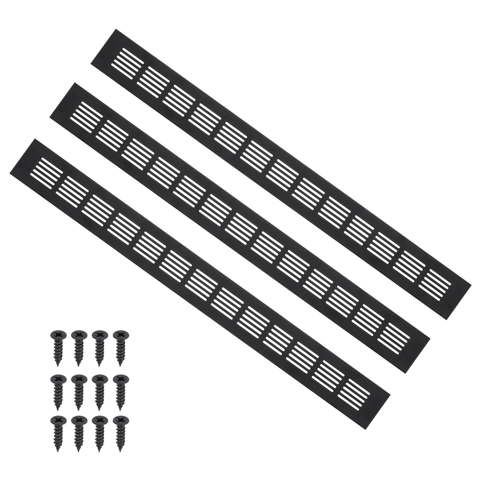 Uxcell 20"x2" Rectangle Air Vent Cover 3pcs Door Grille Ventilation Cover Louvered with Screws for Cabinet Black