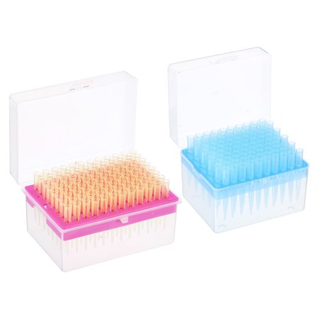 Uxcell 200 1000ul Filtering Pipette Tips, 2 Sets 96 100 Tips/Rack(Pink/Blue) for Laboratory, Yellow/Clear