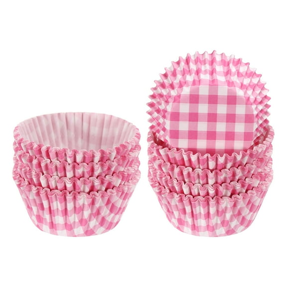 Uxcell 200 Count Cupcake Liners Cupcake Cups Standard Size Muffins Liners Papers Baking Cups Wrappers Greaseproof Pink Grid