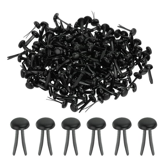 Uxcell 200 PCS Paper Brass Fasteners Split Pins Pastel Mini Metal Brads, Black, 5 x 9 mm