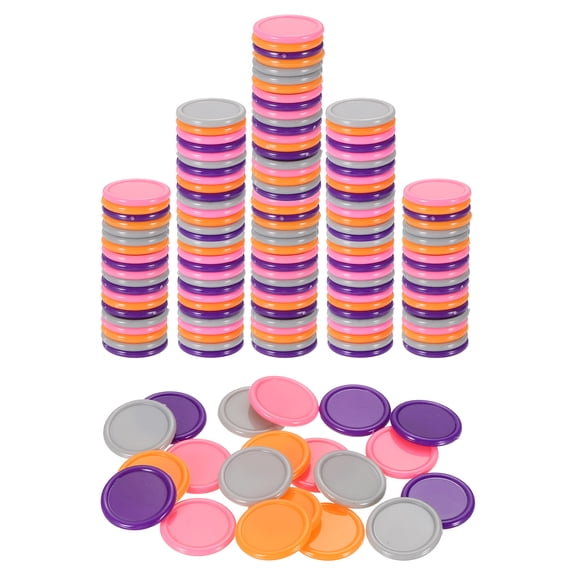 Uxcell 200 Pack 20mm Plastic Poker Chips, Mini Bingo Chips Learning Counters Counting Counters Disks Markers Opaque Game Tokens for Game Play Math Counting, Grey/Pink/Orange/Purple
