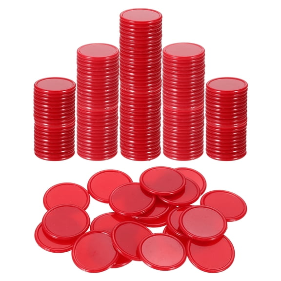 Uxcell 200 Pack 25mm Plastic Poker Chips, Mini Bingo Chips Learning Counters Counting Counters Disks Markers Opaque Game Tokens for Game Play Math Counting, Red