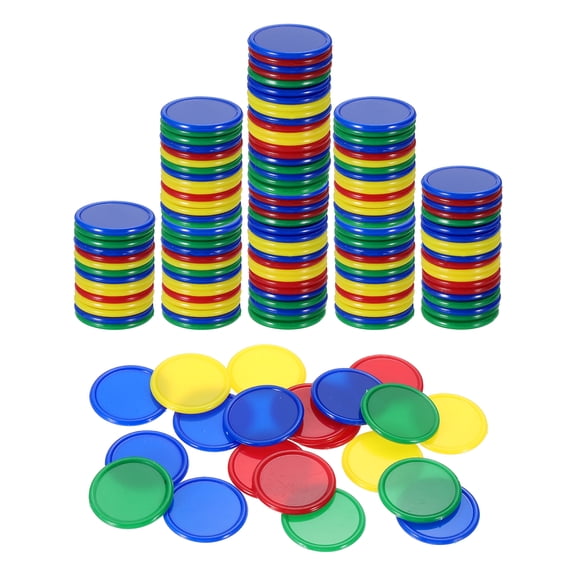 Uxcell 200 Pack 25mm Plastic Poker Chips, Mini Bingo Chips Learning Counters Counting Counters Disks Markers Opaque Game Tokens for Game Play Math Counting, Green/Red/Yellow/Blue