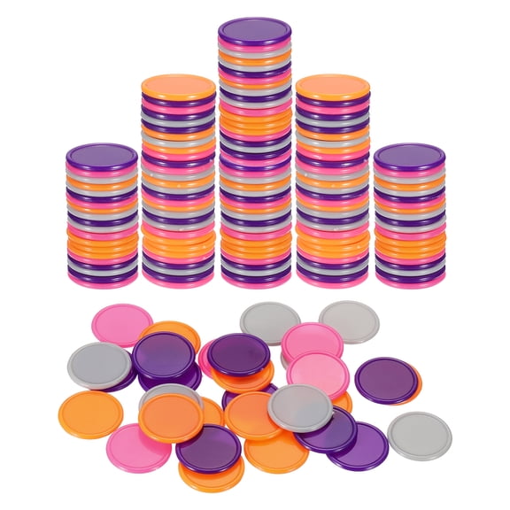 Uxcell 200 Pack 25mm Plastic Poker Chips, Mini Bingo Chips Learning Counters Counting Counters Disks Markers Opaque Game Tokens for Game Play Math Counting, Grey/Pink/Orange/Purple