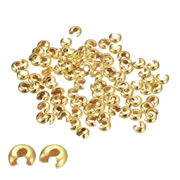 Uxcell 200 Pack 5.4mm Crimp Beads Covers Round Open Beads End Tips Gold