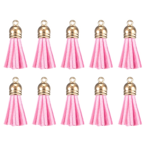 Uxcell 200 Pack Leather Tassel Keychain Charm Bulk with Cap for DIY, Pink