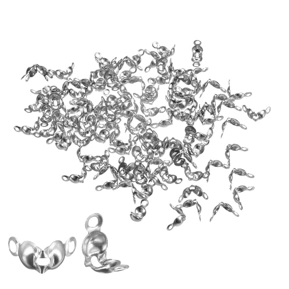 Uxcell 200 Pack Metal Open Bead Tips Knot Covers Calotte End Caps, Silver