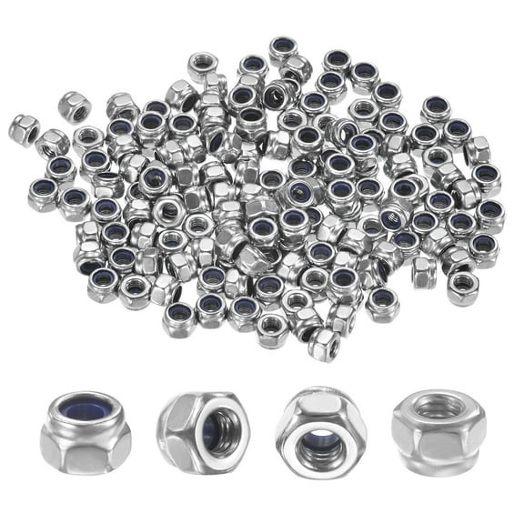 Uxcell 200-Pack Metric Nylon Insert Hex Lock Nuts, M3 x 0.5mm Thread 304 Stainless Steel Self-Locking Locknuts for Industrial