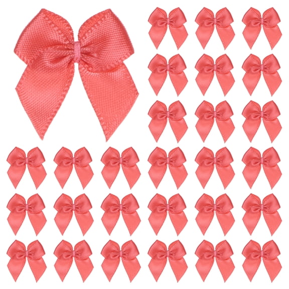 Uxcell 200-Pack Mini Craft Ribbon Bow 1x1 Inch Checkered Fabric Satin Peach Pink