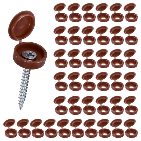 Uxcell 200-Pack Plastic Hinged Screw Covers Caps, 4mm Shutter Screws with Caps, Fold Screw Snap Covers, Washer Flip Screw Cover [Dark Brown]
