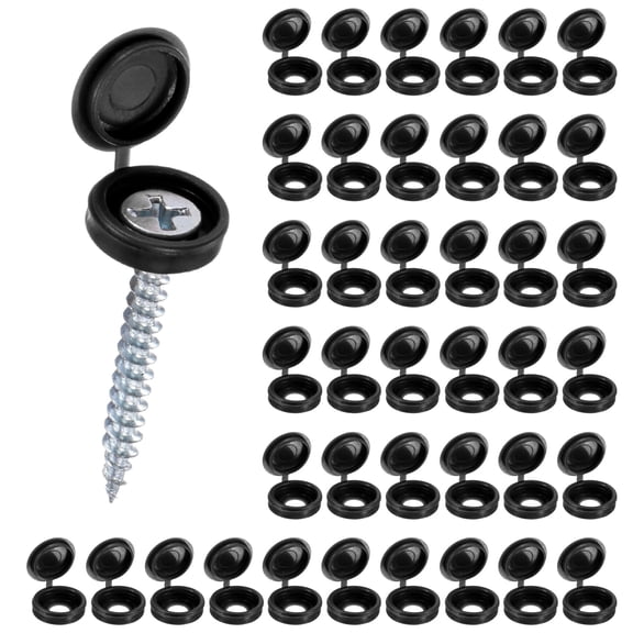 Uxcell 200-Pack Plastic Hinged Screw Covers Caps, 5mm Shutter Screws with Caps, Fold Screw Snap Covers, Washer Flip Screw Cover [Black]
