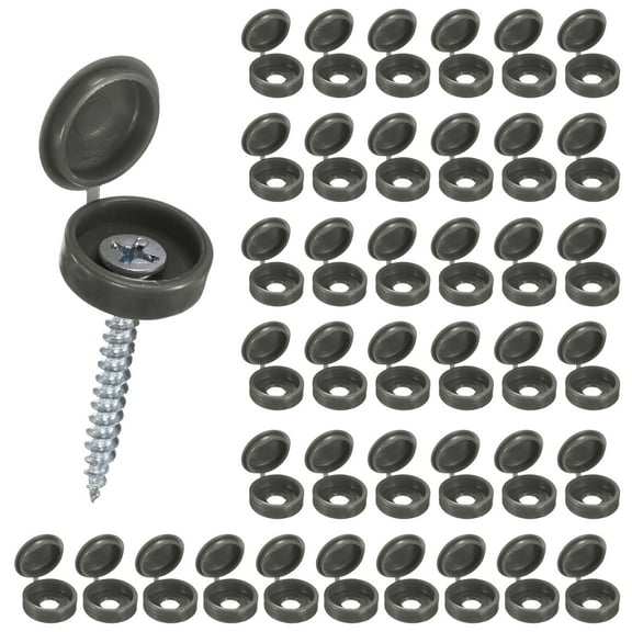 Uxcell 200-Pack Plastic Hinged Screw Covers Caps, 6mm Shutter Screws with Caps, Fold Screw Snap Covers, Washer Flip Screw Cover [Dark Gray]