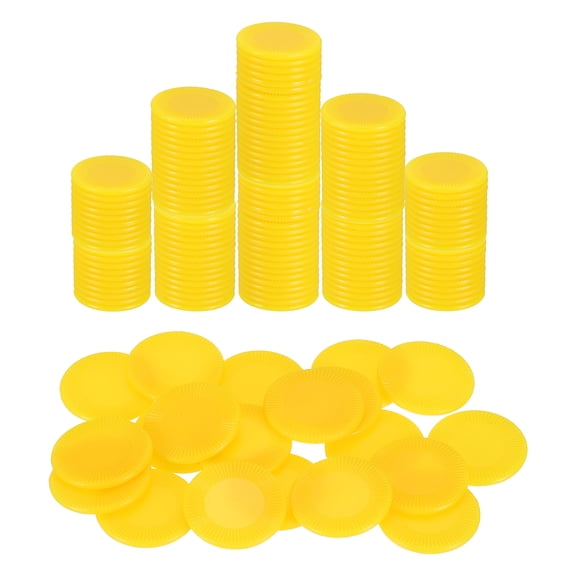 Uxcell 200 Pack Plastic Poker Chips, 22mm Mini Bingo Chips Learning Counters Counting Counters Disks Markers Opaque Game Tokens for Game Play Math Counting, Yellow, Pattern