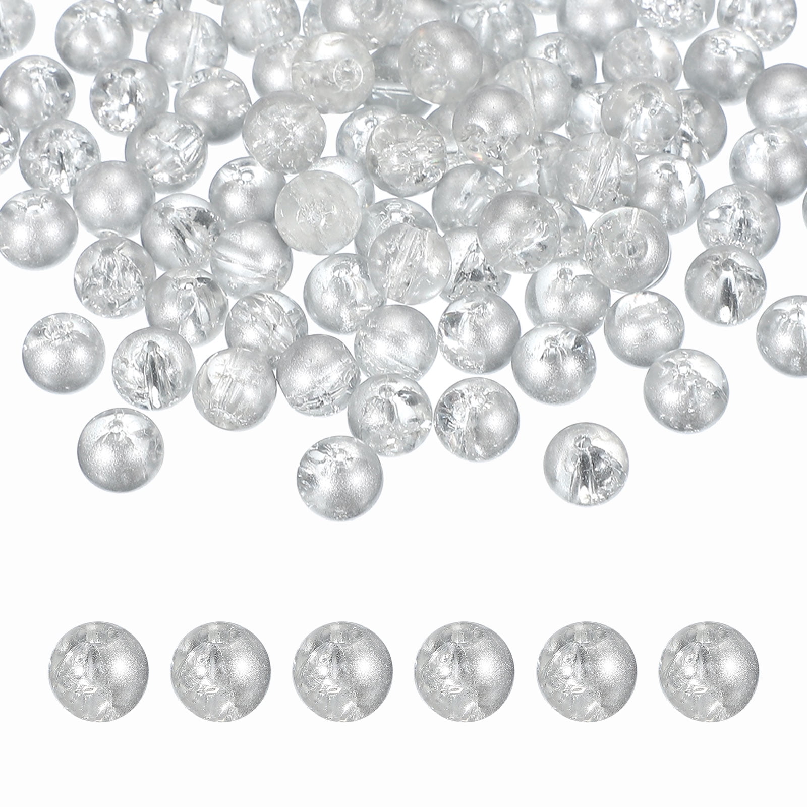 Uxcell 200 Pcs 10mm Crackle Glass Beads for Jewelry Making, Crystal Glass Round Spacer Beads Bulk Loose Beads for DIY Craft Earring Necklace Bracelet Jewelry, Silver