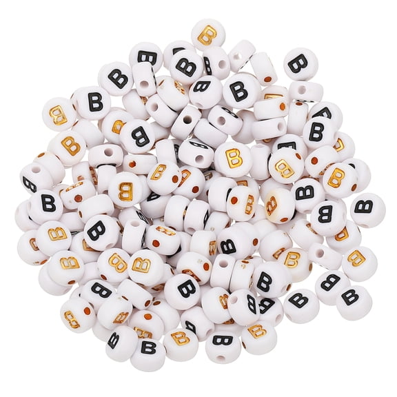 Uxcell 200 Pcs 4x7mm Acrylic Letter Beads, Round White Alphabet Beads Letter B, Alphabet Spacer Beads for Jewelry Making Bracelets Necklaces