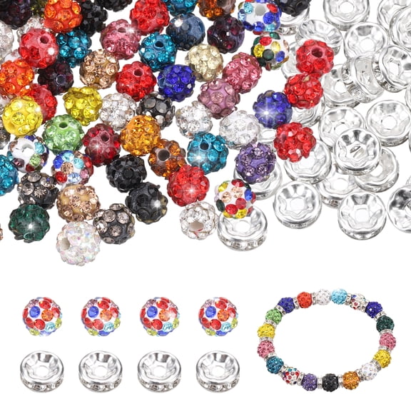 Uxcell 200 Pcs 6mm Rhinestone Beads for Jewelry Making, Sparkle Disco Ball Design Diamond Crystal Spacer Clay Beads Bulk for Bracelet Necklace Earring Crafting DIY Decor, Mixed Color