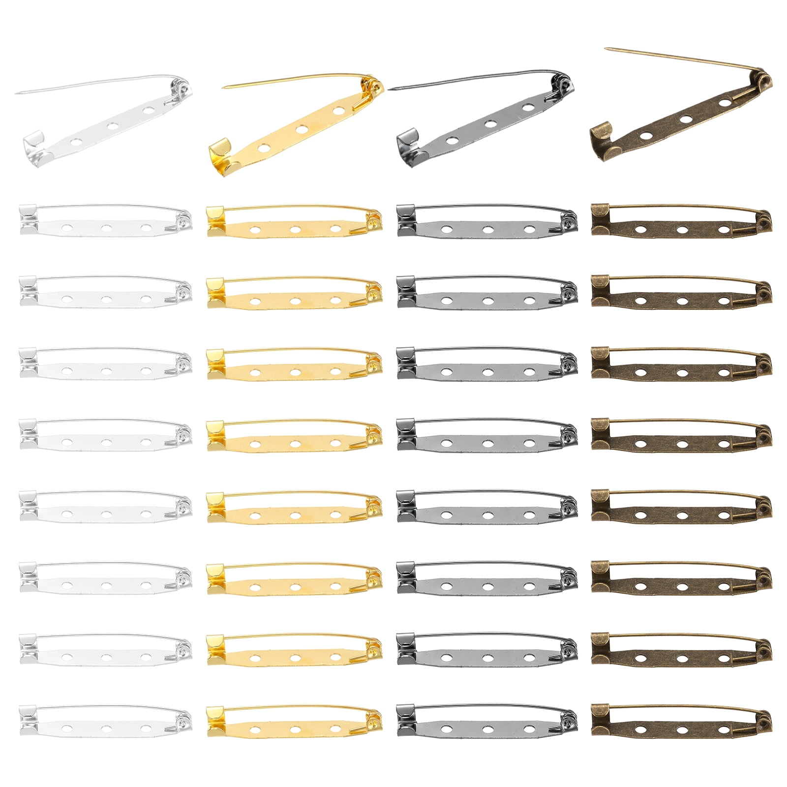 Uxcell 200 Pcs Brooch Pin Backs, Metal Bar Pins Backs Safety Clasp for DIY Crafts Name Tags Badges Corsage Jewelry Making(40mm, Silver/Gold/Bronze/Grey)