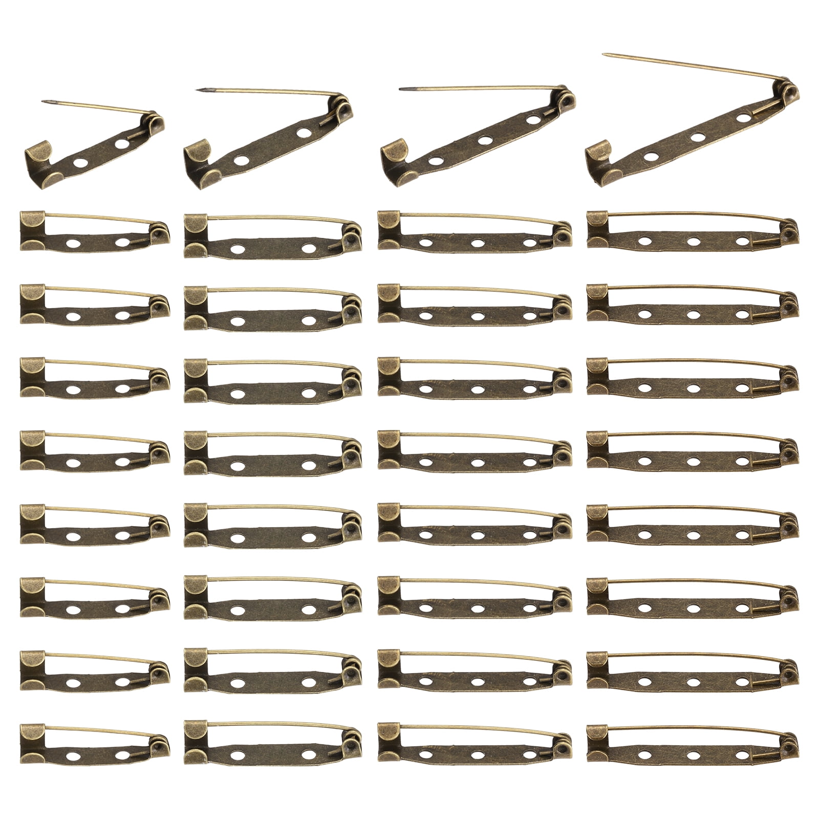 Uxcell 200 Pcs Brooch Pin Backs, Metal Bar Pins Backs Safety Clasp for DIY Crafts Name Tags Badges Corsage Jewelry Making(25/30/35/40mm, Bronze)